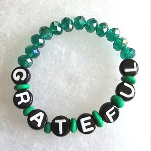 Handmade "Grateful" bracelet affirmation meditation word beaded green black